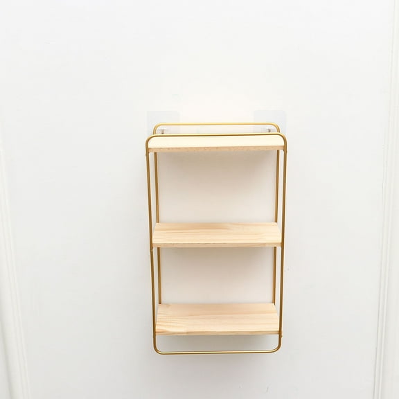 GOOHOCHY Golden Iron Wall Hanging Storage Rack for Home Decoration with Three-Layer Shelf 7.9 Inches