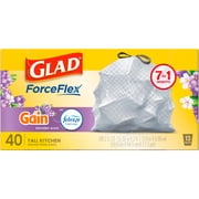 Glad ForceFlex Tall Kitchen Drawstring Trash Bags, 13 Gal, Gain Lavender, 40 Count
