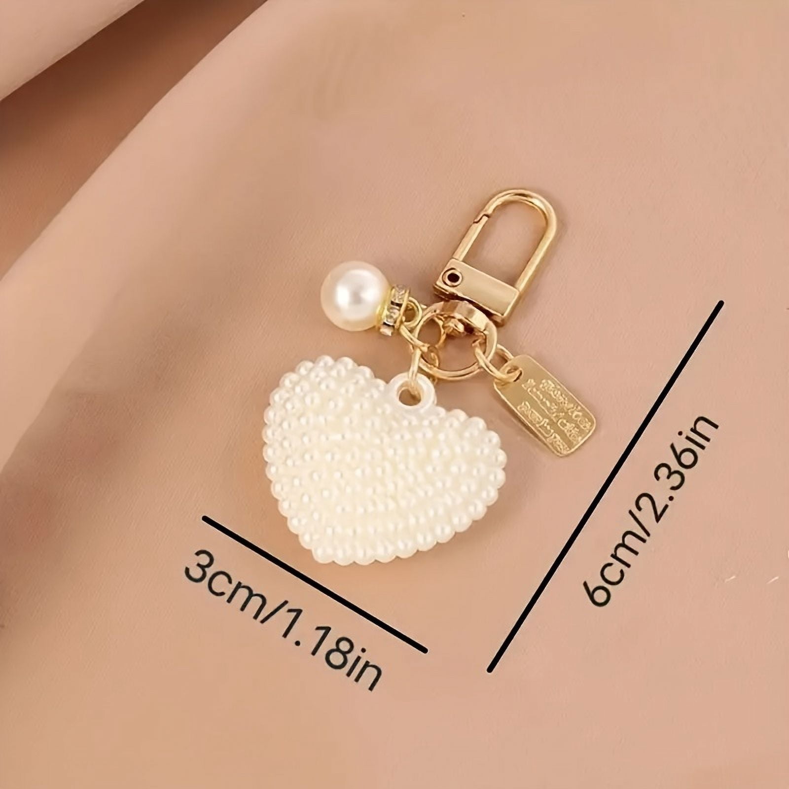 1 piece of heart -shaped imitation pearl beaded keychain, headphone box bag, key ring pendant,Key chain