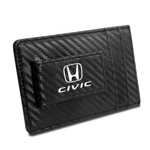 Honda Civic Black Carbon Fiber Leather Wallet RFID Block Card Case Money Clip