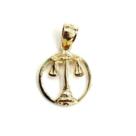 New 14k yellow Gold tiny libra zodiac sign round Pendant charm fine jewelry 1.2g