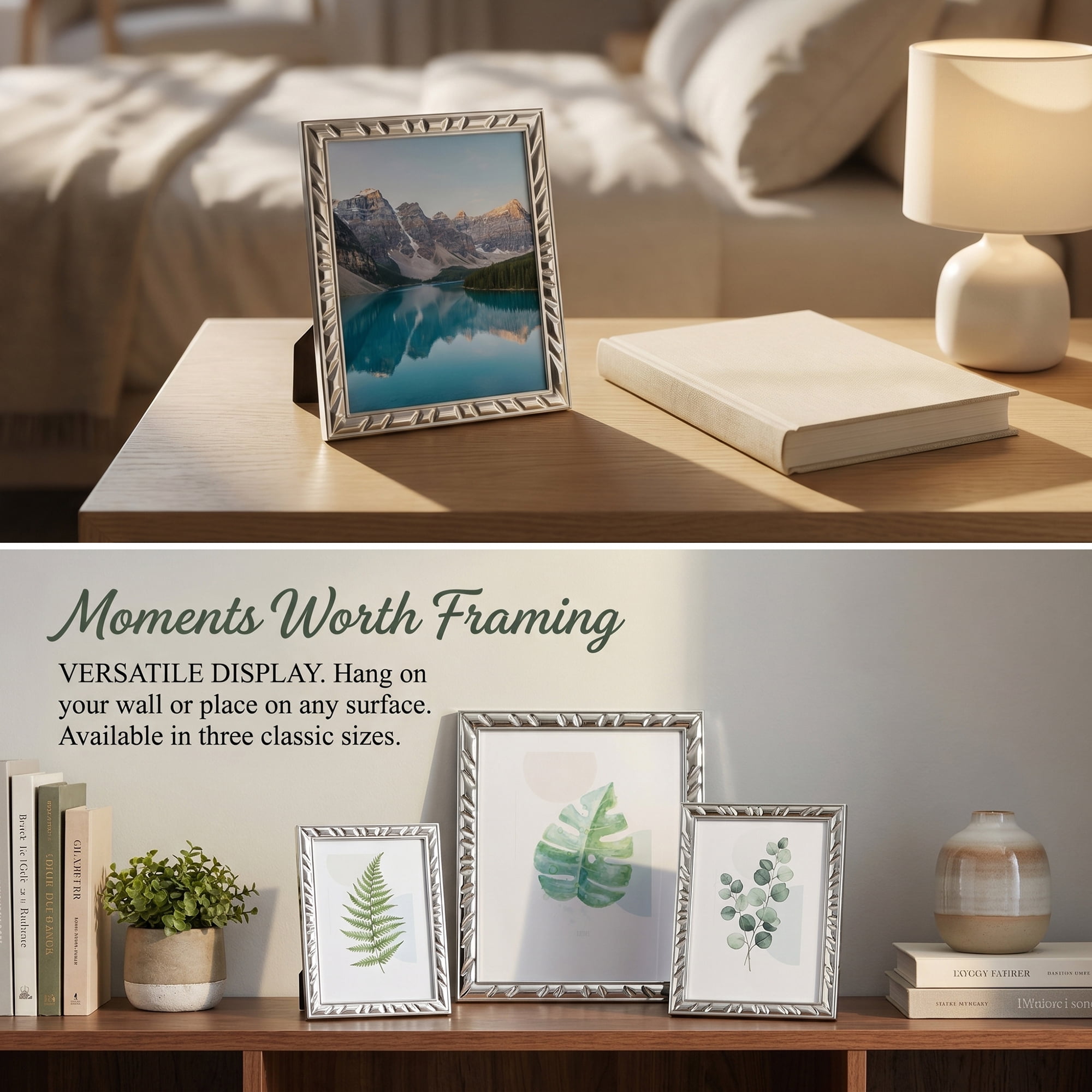 Unique Bargains Beveled Metal Picture Frame Photo Frame with HD Glass Silver 8" x 10"