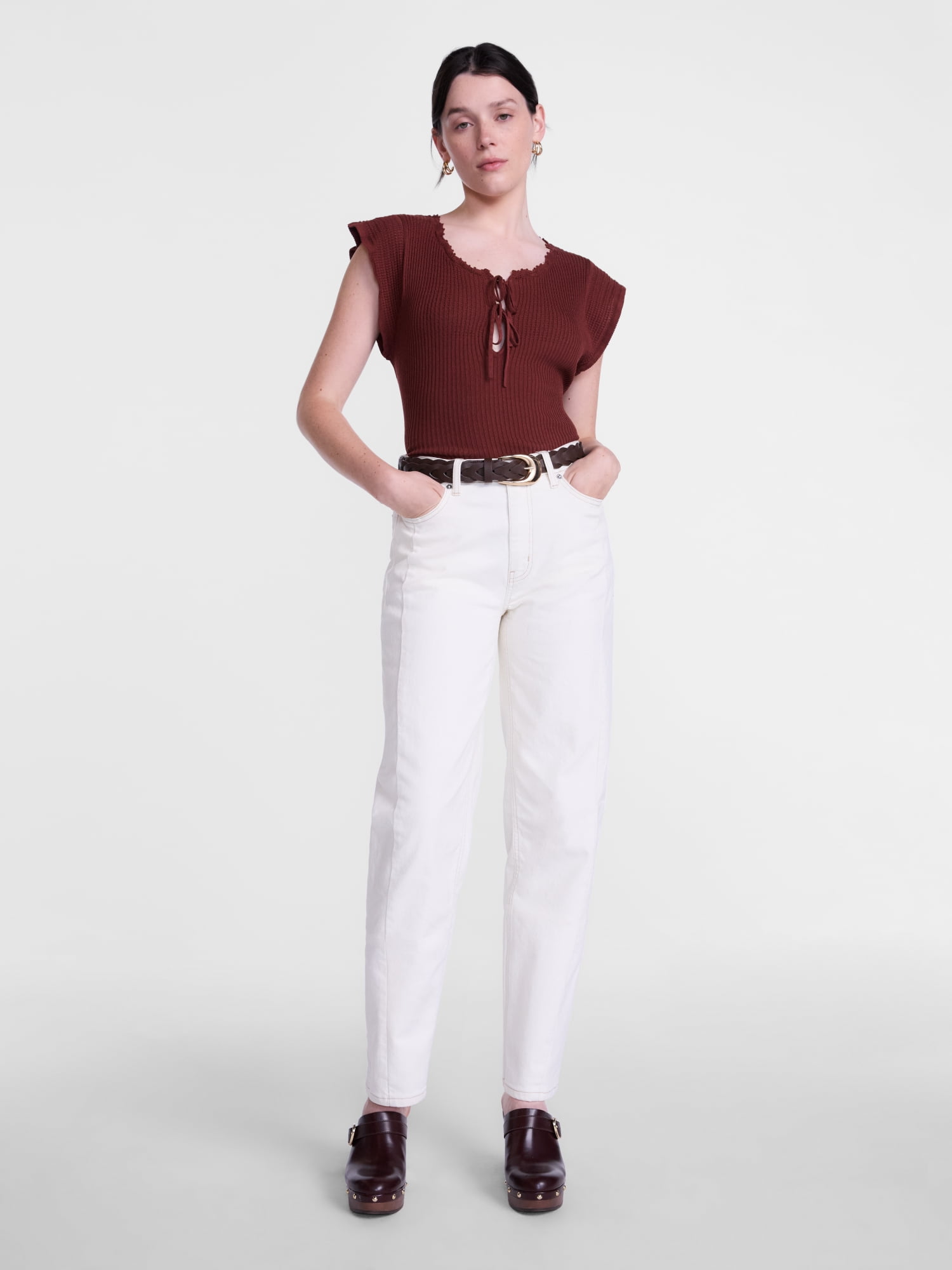 Scenario Women's Tank Sweater with Short Flutter Sleeves, Lightweight, Sizes XS-XXXL
