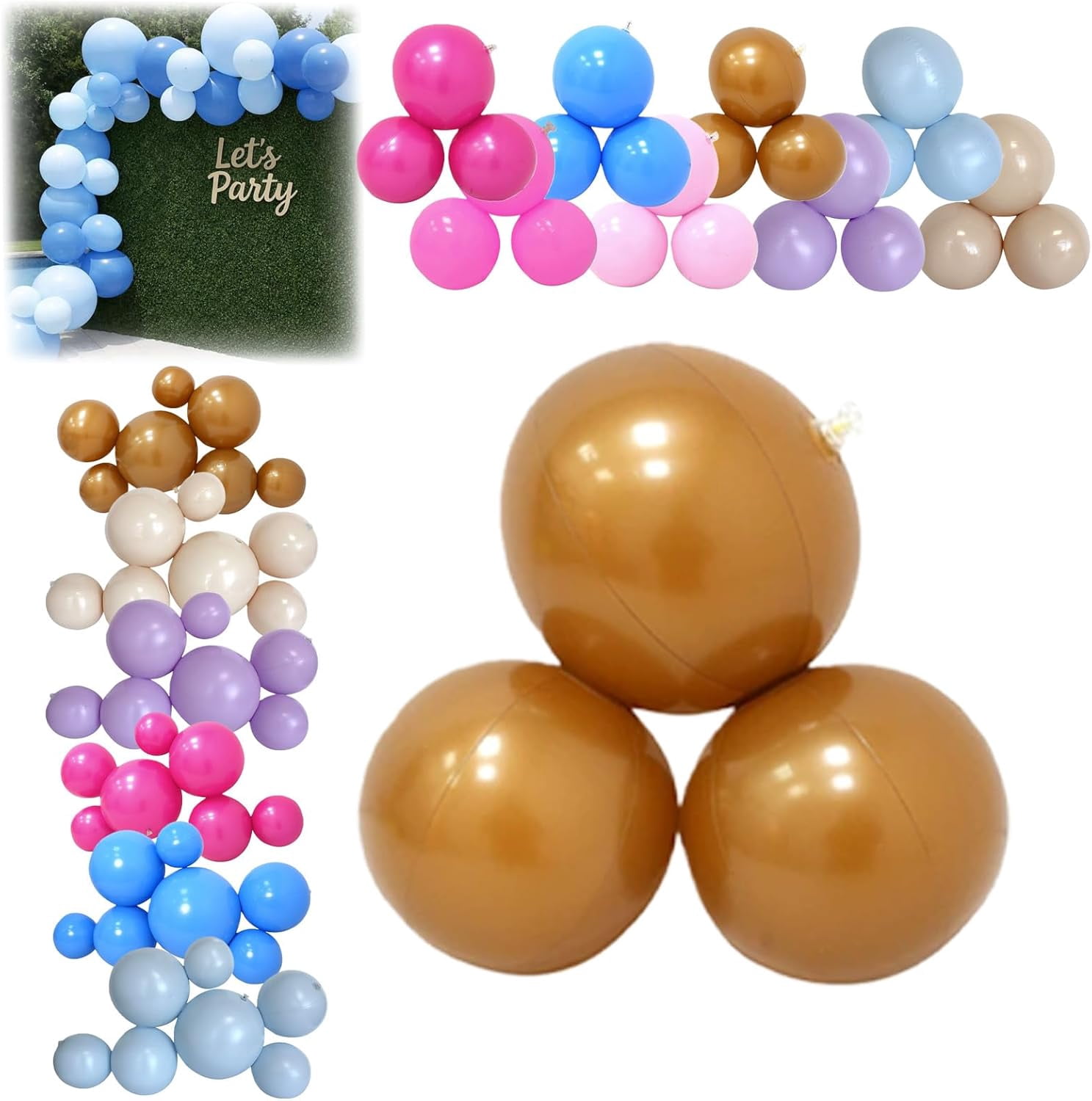 Reusable Inflatable Balloon Garland Arch Kit, 3/7 PCS Linked Pvc Balloons with Elastic Bands, Quick & Easy To Inflate And Set Up, One-Step, Effortless, Long-Lasting (#11,3PCS)