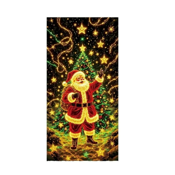 Portada de Puerta de Navidad de Color Fluorescente, Cover de Navidad con Santa y Árbol, Para Noche, Cover de Navidad con Luces, Cover de Navidad para Exterior, Cover de Navidad con Figuras de
