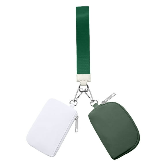 DualPouch Wristlet Mini Zip Around Keychain with Zipper Pouch, Small Travel Purse for Keys, Cards,Cashes HandFree Wallet Wristlet for Travel, Sports, Outdoors