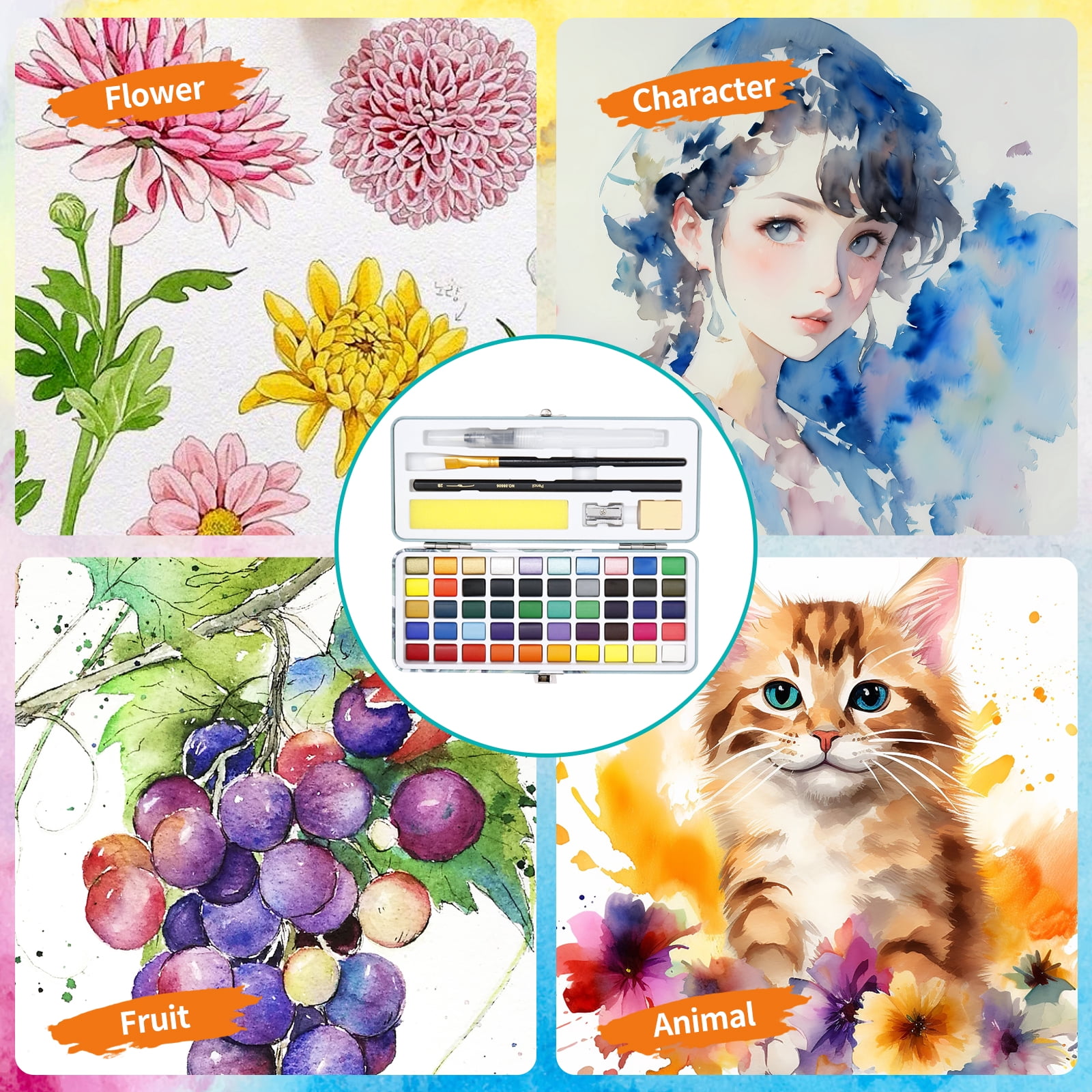 Threns Watercolor Paint Set,50 Colors Portable Paint Set,Travel Water Color Kit with Palette and Brush Pens for Adults,Professionals,Kids - Art and Painting Supplies