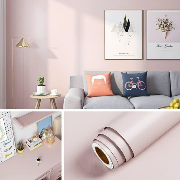 Biwat Pastel Pink Wallpaper Stick and Peel for Bedroom Girls Room Kids Women Matte Pink Contact Paper for Cabinets Desk Removable Pink Wall Paper Sticker Peel and Stick Vinyl Wrap 40CMX2M