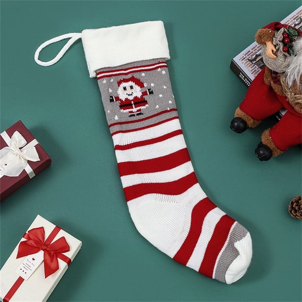 Adornos navideños de lana tejidos Fiudx Bolsa de regalo grande Calcetines navideños Colgante navideño