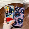 thumbnail image 5 of for iPhone 11 Pro Max Case, Colorful Retro Oil Painting Printed Flower Phone Case for Girls Women, TPU Cute Curly Wave Edge Durable Protective Phone Cover, Black Purple Flowers, 5 of 14