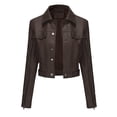 thumbnail image 6 of Women Faux Suede Leather Jacket & Coat Button Down Short Moto Jackets Crop Collared Motorcycle Jacket Brown XL, 6 of 8