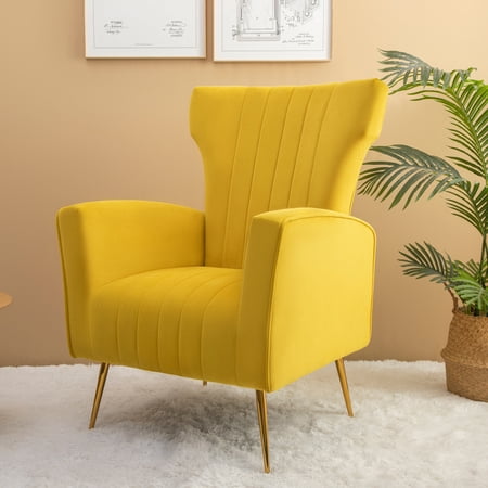 CoSoTower Velvet Accent Chair, Wingback Arm Chair With Gold Legs, Upholstered Single Sofa For Living Room Bedroom