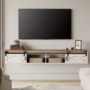 Sliding Barn Door Floating TV Stand with Charging Station，White
