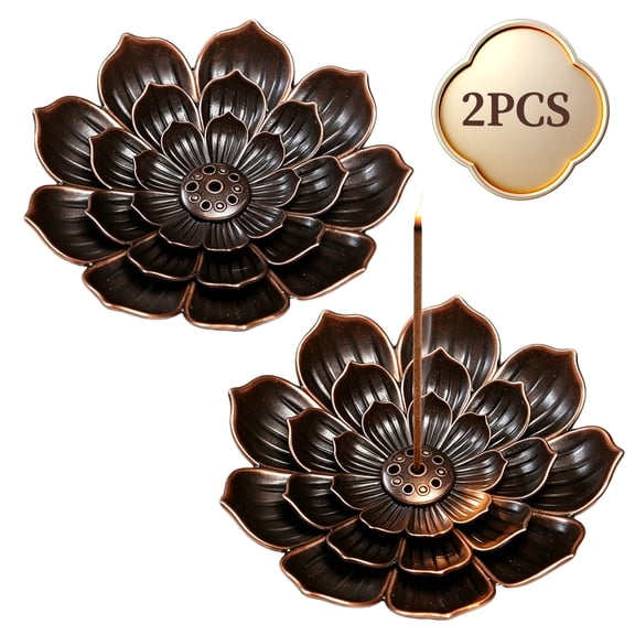 Lotus Incense Burner Holder 2 Pack, Alloy Stick & Cone Incense Stand with Ash Catcher for Yoga Meditation Home Decor