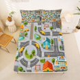 thumbnail image 5 of Manfei Toy Cars Queen Sheets,Cartoon Houses Queen Sheet Sets,Gray,4 Pieces,1 Flat Sheet, 1 Fitted Sheet and 2 Pillowcases, 5 of 6