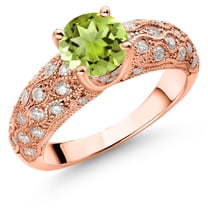 Gem Stone King 18K Rose Gold Plated Silver Green Peridot and White Moissanite Engagement Ring for Women (1.79 Cttw, Round 7MM, Gemstone August Birthstone, Size 5)