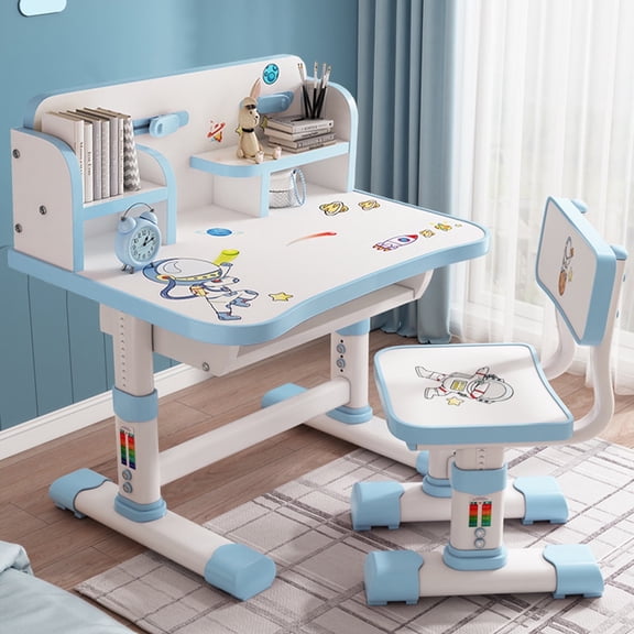 StarBay Kids Desk And Chair Set Ergonomic Desk Chair Children School Study Table And Chair Set With Cartoon Pattern, Height Adjustable, Pink, Blue