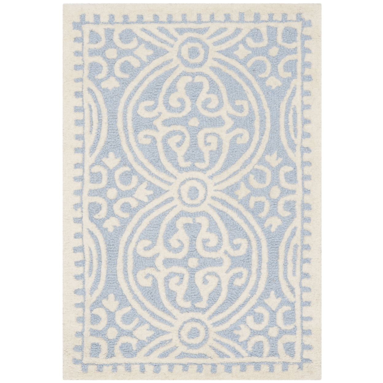 SAFAVIEH Cambridge Leslie Geometric Wool Runner Rug, Light Blue/Ivory, 2'6" x 22'