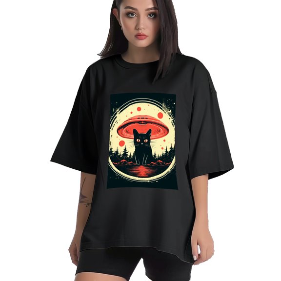Plus Size Shirt for Women Black Tops for Women Short Sleeves Shirt for Women Retro Black Cat T Shirt Crewneck Shirt for Women XS