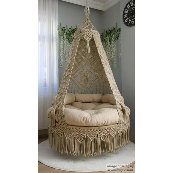 EL CLASICO OVERSEAS Macrame swing, Home Swing ,Macrame Hanging Balcony Chair,Handmade Macrame Swing Chair, Cushion, Macrame Hammock