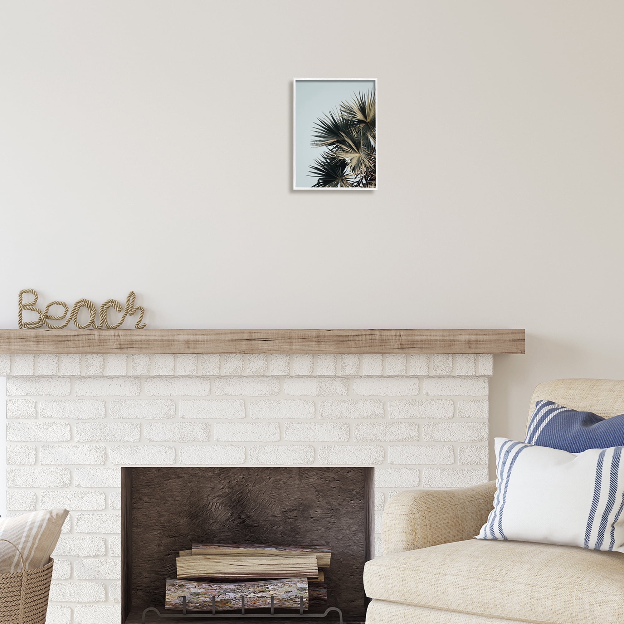Stupell Industries Palm Plant Leaves Blue Sky Coastal Photography White Framed Art Print Wall Art