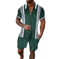 thumbnail image 1 of toraway Casual Men's Suits 2 Pieces Men's Casual Striped Gradient Ramp Print Two Piece Suit Zipper Short Sleeve Top Suit Drawstring Pocket Short Set XXXXXXL, 1 of 4