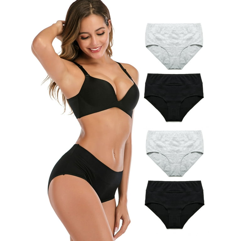 Women's 4 Pack otton Brief Firm Tummy Control Underwear Hi-Waist Brief  Cotton Sporty Boyshorts 