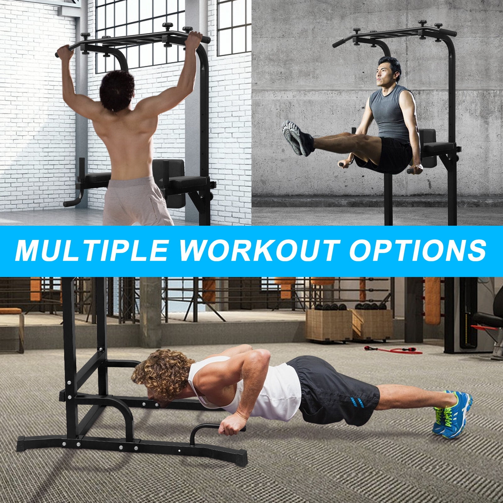 Power Tower Pull Up Bar & Dip Station, Adjustable Height Home Gym Equipment for Strength Training (44.88"L x 47.24"W x 90.55"H)