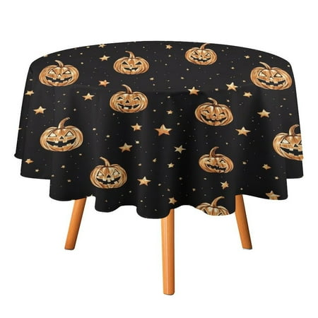 

JINGDS Pumpkin Lantern Stars-1002 Round Table Cloth Halloween Tablecloth Thanksgiving Day Table Cloth Round Cover Circle Tablecloth for Halloween Thanksgiving Fall Party