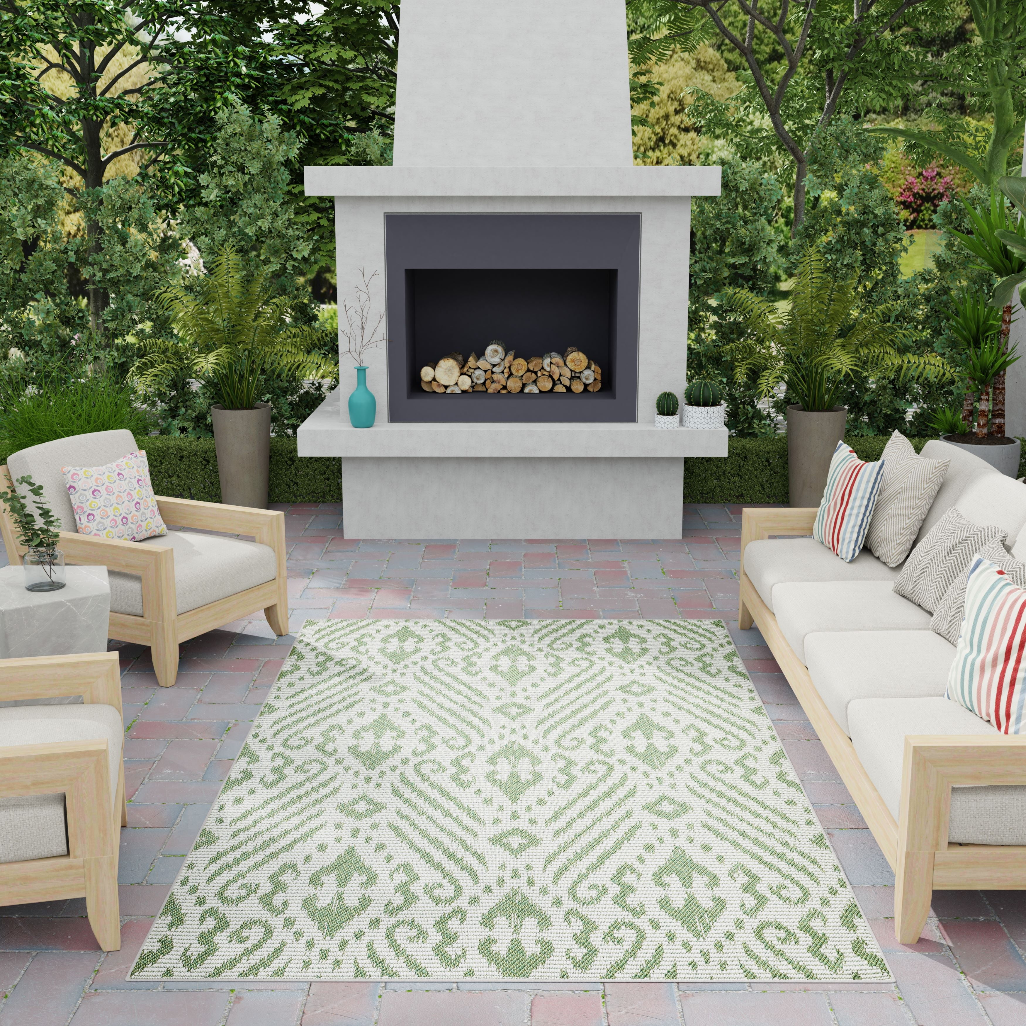 Loomaknoti Breyleigh Calitrah 6' x 9' Green Ikat Indoor/Outdoor Area Rug