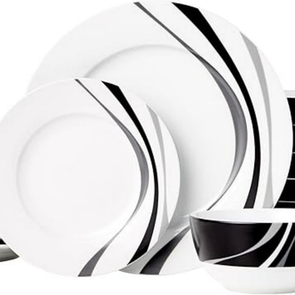 Dinnerware Set, Service for 6, 18-Piece Complete Kitchen, Plates, Dishes, Bowls, Swirl