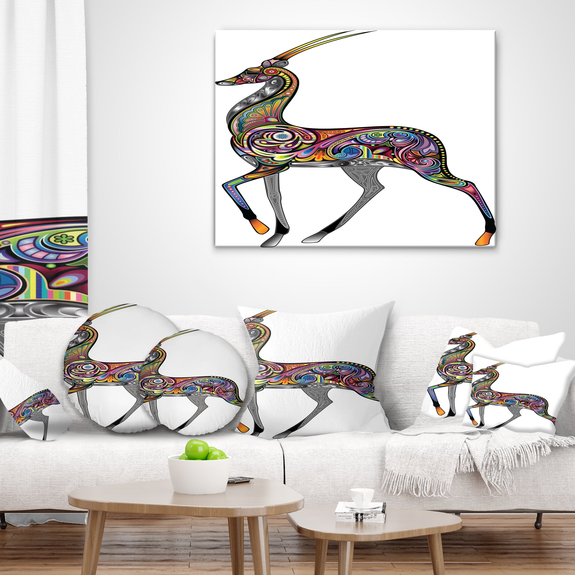 Designart Colorful Antelope - Animal Throw Pillow - 12x20