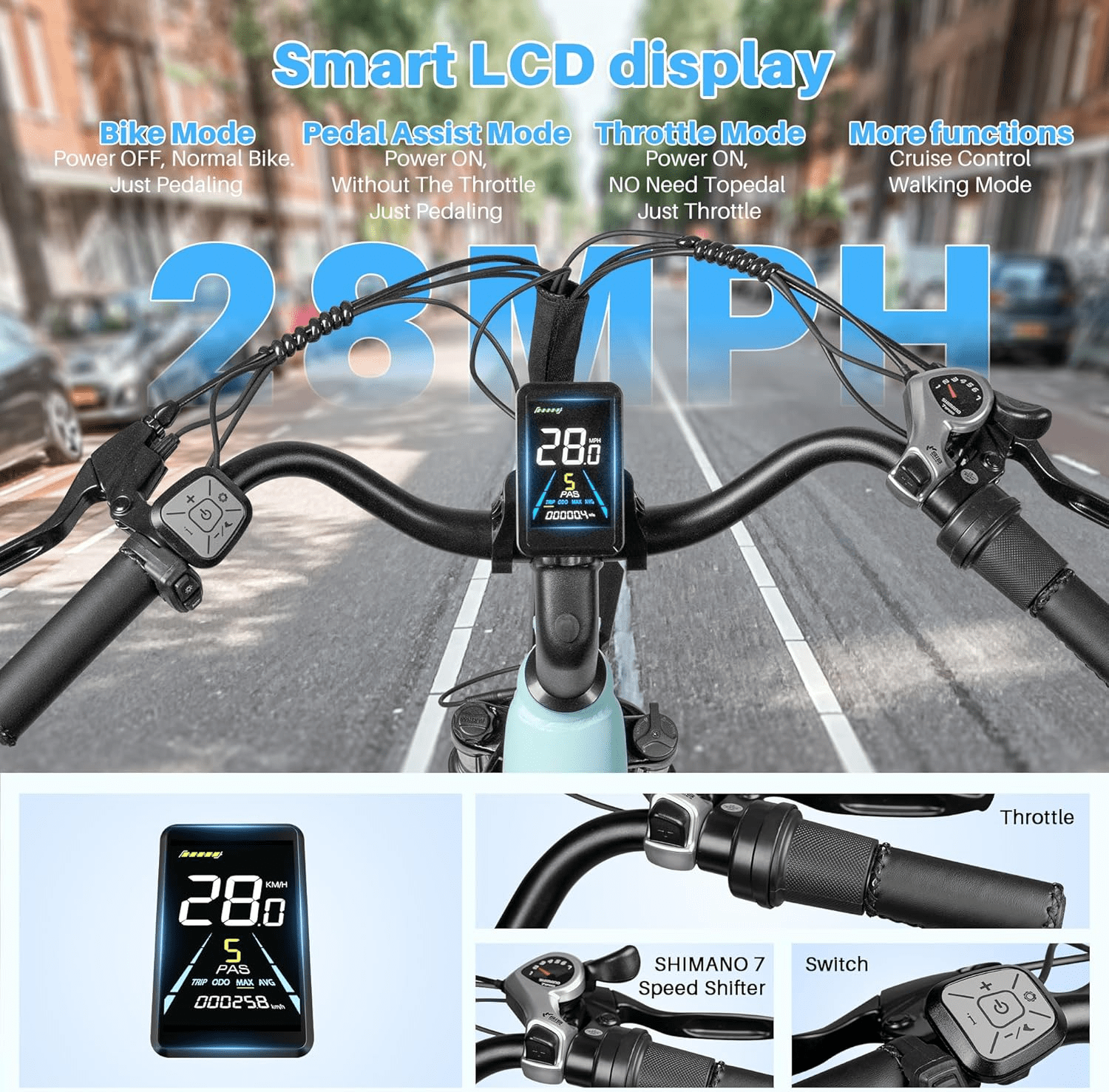Electric Bicycle for Adults, 1500W Motor E Mountain Bike, 26in 45Miles 28MPH 7 Speed Commuting ebike,E-bike UL2849, Green