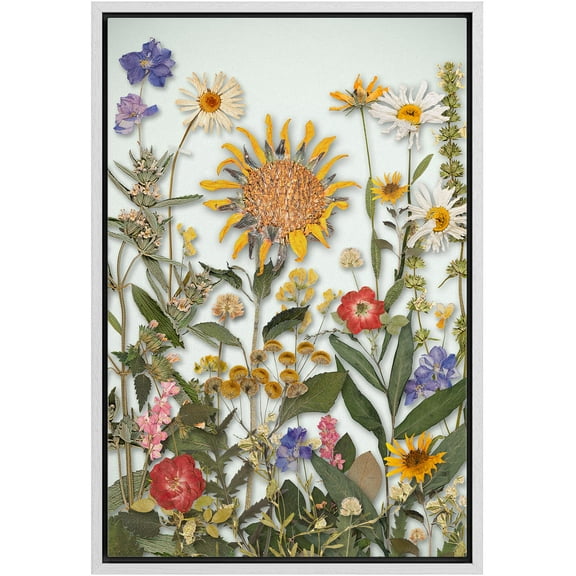 IDEA4WALL Framed Canvas Wall Art Botanical Floral Arrangement with Vibrant Dried Flowers Art Colorful Plants Wildflowers Print Rustic Minimal for Living Room, Bedroom, Office - 24"x36" White