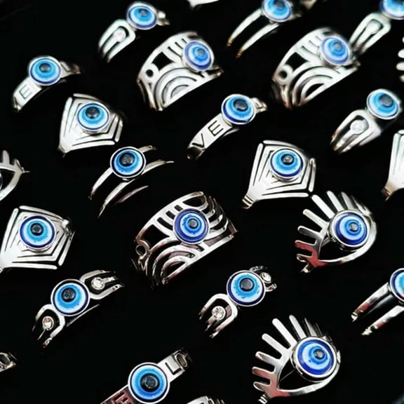 K-KED Wholesale 30pcs evil eye Stainless steel rings Delicate Jewelry for man women-Silver
