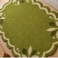 Hand-Tufted Wool Scalloped Border Botanical Leaf Design Rug in Olive ...