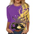 thumbnail image 1 of PMUYBHF Hauts pour Femmes Col Rond Manches Trois-Quarts Blouse Confortable à Imprimé Floral T-Shirts 843 L, 1 of 4