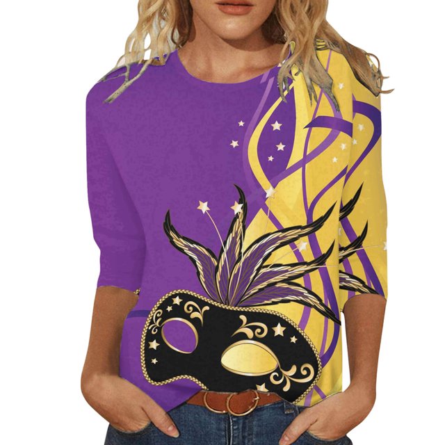 PMUYBHF Hauts pour Femmes Col Rond Manches Trois-Quarts Blouse Confortable à Imprimé Floral T-Shirts 843 L