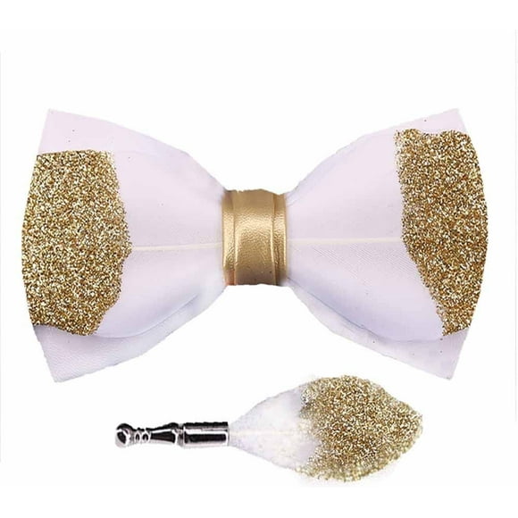 HAHDAXIA Feather Bow Tie Necktie Peacock Pre-tied Bow Tie and Brooch Sets