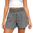 thumbnail image 2 of Gamivast Plus Size Shorts for Women Gingham High Waisted Smocked Waistband Flowy Casual Shorts with Pockets Plaid Pull on Breathable Summer Vacation Beach Lightweight Shorts Black M, 2 of 8