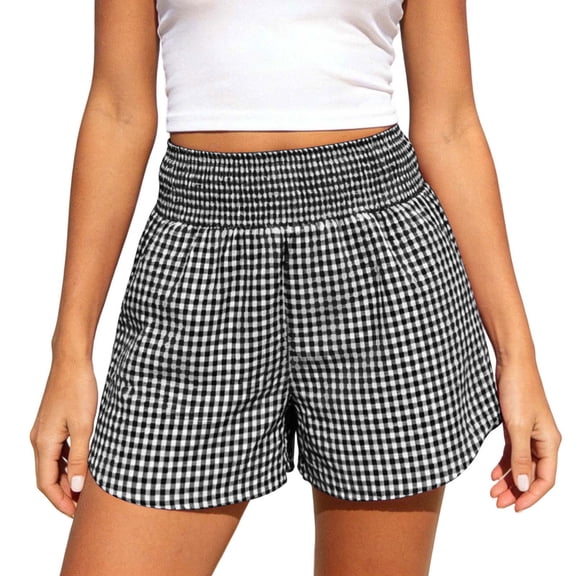 Kvture Womens Gingham Lounge Shorts High Waisted Summer Pajama Beach Casual Loose Fit Summer Shorts with Pockets XXL