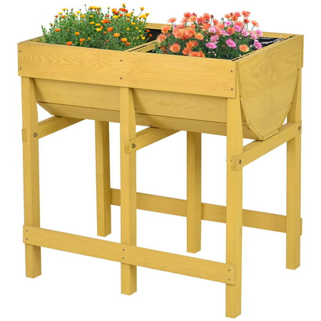 Costway Raised Wooden V Planter Elevated Vegetable Flower Bed Free Standing Planting with
