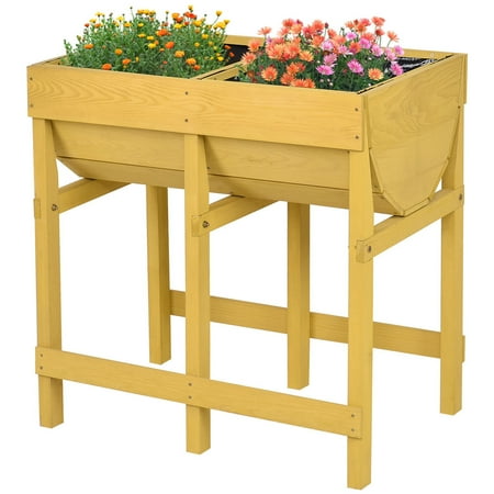 Fiberglass Flower Planter Costway Raised Wooden V Planter Elevated Vegetable Flower Bed Free Standing Planting with liner ()