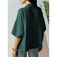 thumbnail image 6 of Women Dressy Casual Blouse Business Short Sleeve Collared Tops Placket V Neck Work Shirt green S, 6 of 8