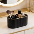 thumbnail image 6 of Linqz Oval PU Leather Makeup Brush Holder Organizer with Divider, Cosmetic Desktop Storage Caddy for Bathroom Vanity & Dressing Table, Mocha Beige, 6 of 9