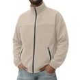 thumbnail image 3 of Men's Suede Leather Jacket Solid Color Long Sleeve Casual Jacket Zip Stand Collar Loose Winter Fall Outerwear with Pockets Basic Daily Outer Coat, 3 of 7
