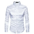 thumbnail image 4 of Qarigey Camisa transpirable para hombre Satén con mangas largas - Trabajo Boda o hogar Camisa para hombre Manga larga formal Blanco Type2 NO2, 4 of 6