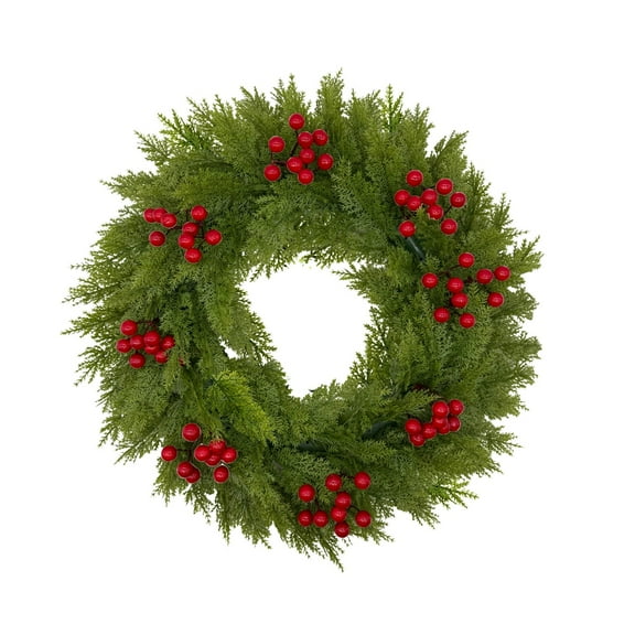 Norfolk Pine Christmas Wreaths for Front Door Artificial Greenery Wreath with Red Berries for Outdoor Indoor Xmas Holiday Decor 50cm (B)