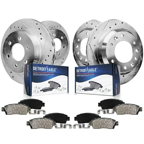 Detroit Axle - Brake Kit for 2006 Chevy Uplander Buick Terraza Pontiac Montana Saturn Relay Drilled Slotted Brake Rotors Ceramic Brakes Pads Replacement : 11.69" inch Front and 11.81 inch" Rear Rotor