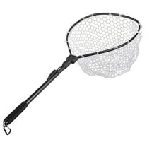 Folding Fly Fishing Net Fish Landing Net Trout Bass Net Soft Clear Rubber Mesh